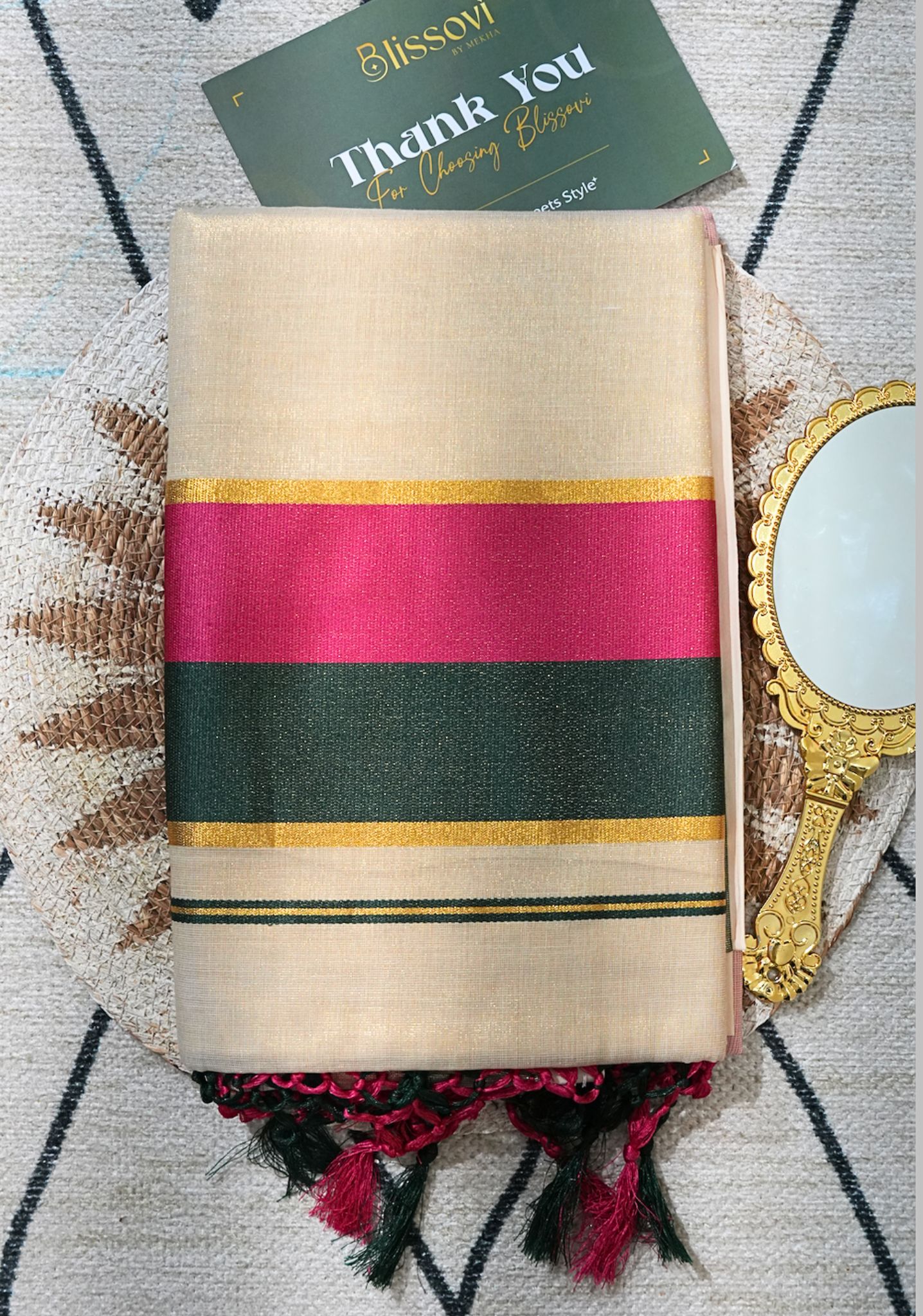 Rangini Color Block Kasavu Tissue Saree