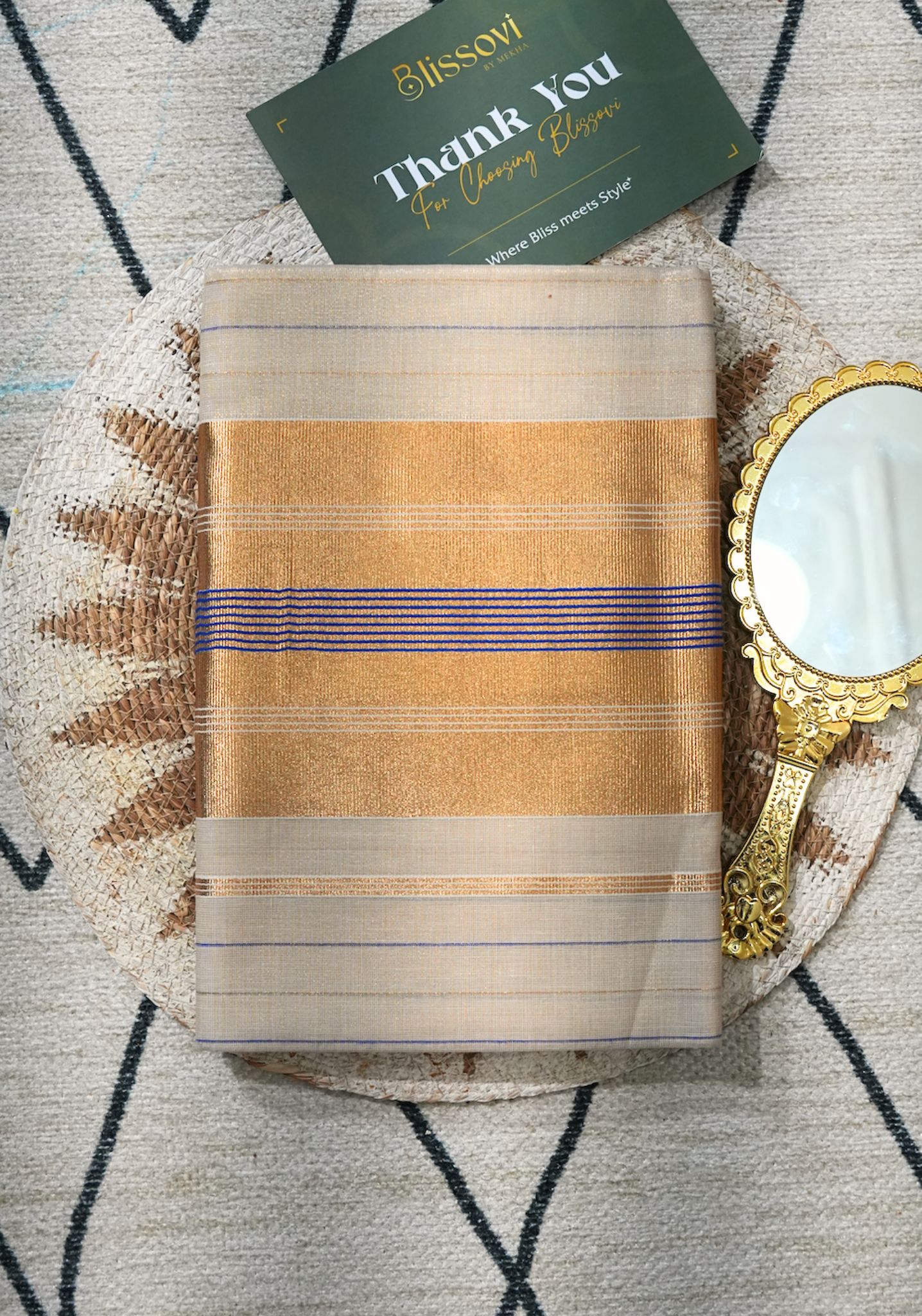 Rekha Royale Pinstripe Kasavu Tissue Saree