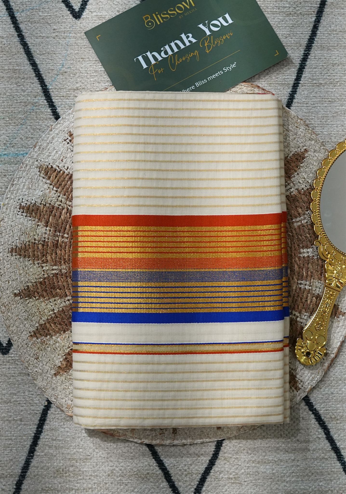 Navaraga Multi-Stripe Kasavu Saree