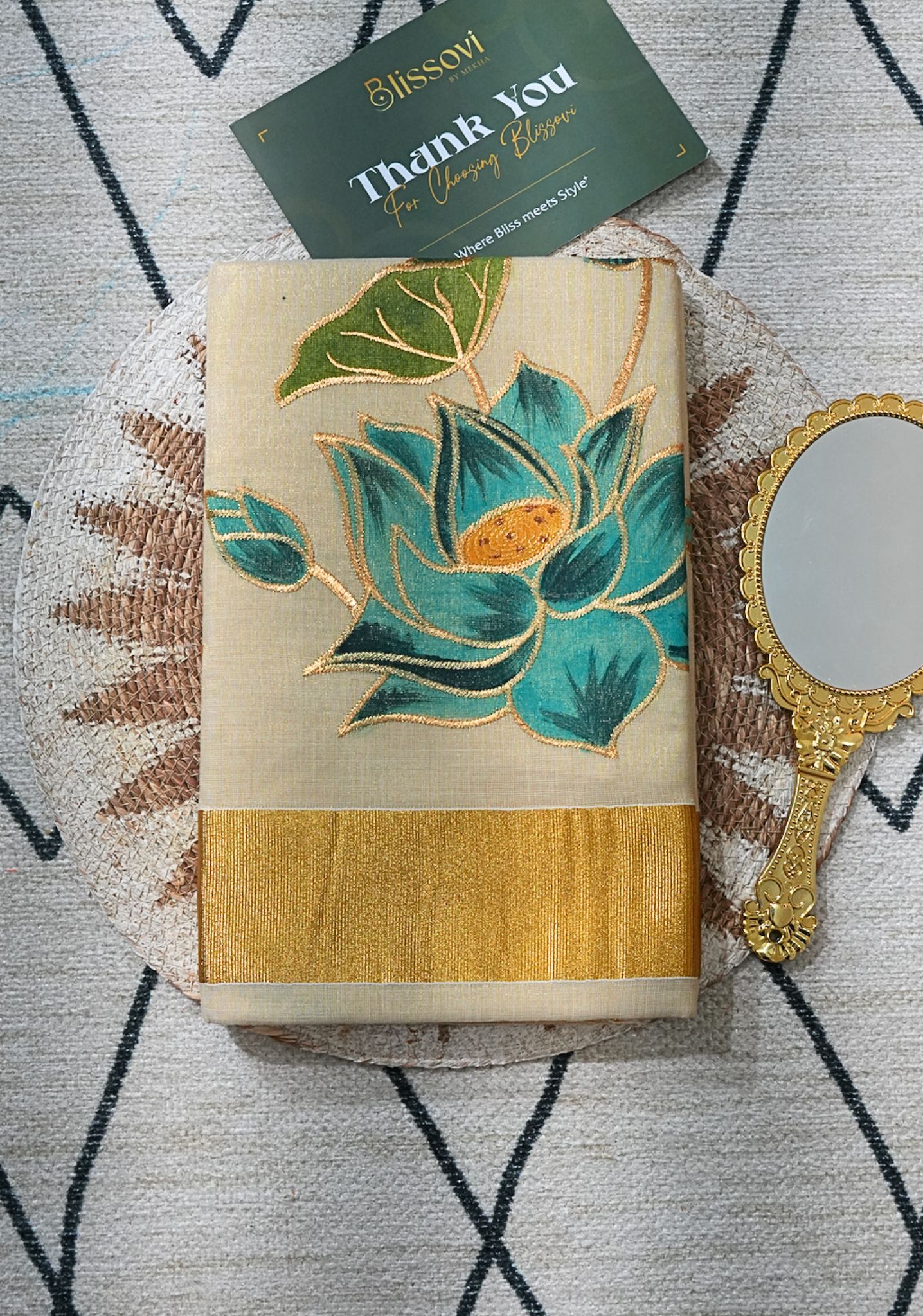 Neelakamal Hand-Painted Kasavu Tissue Saree