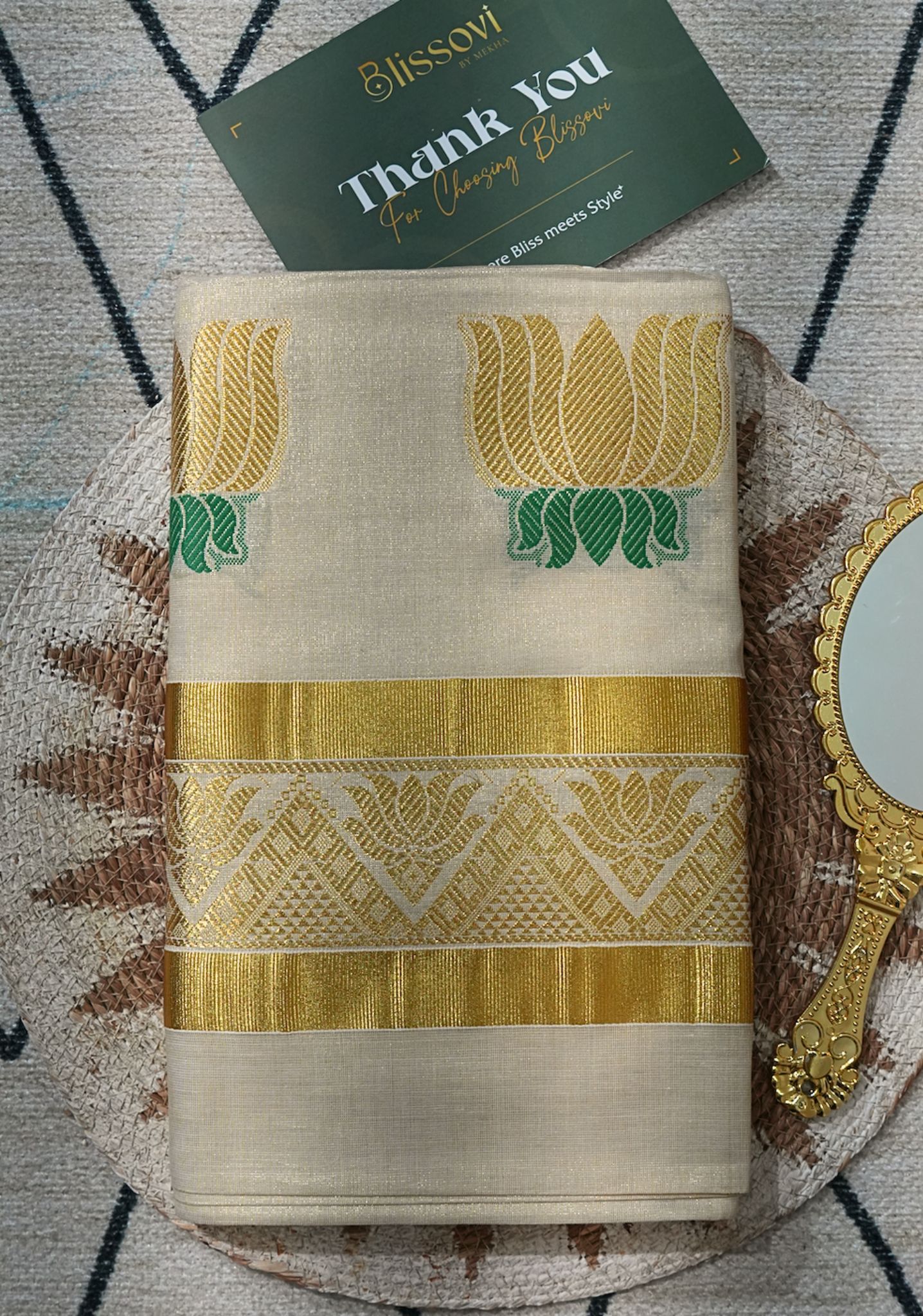 Gajamala Lotus Royal Tissue Kasavu Saree