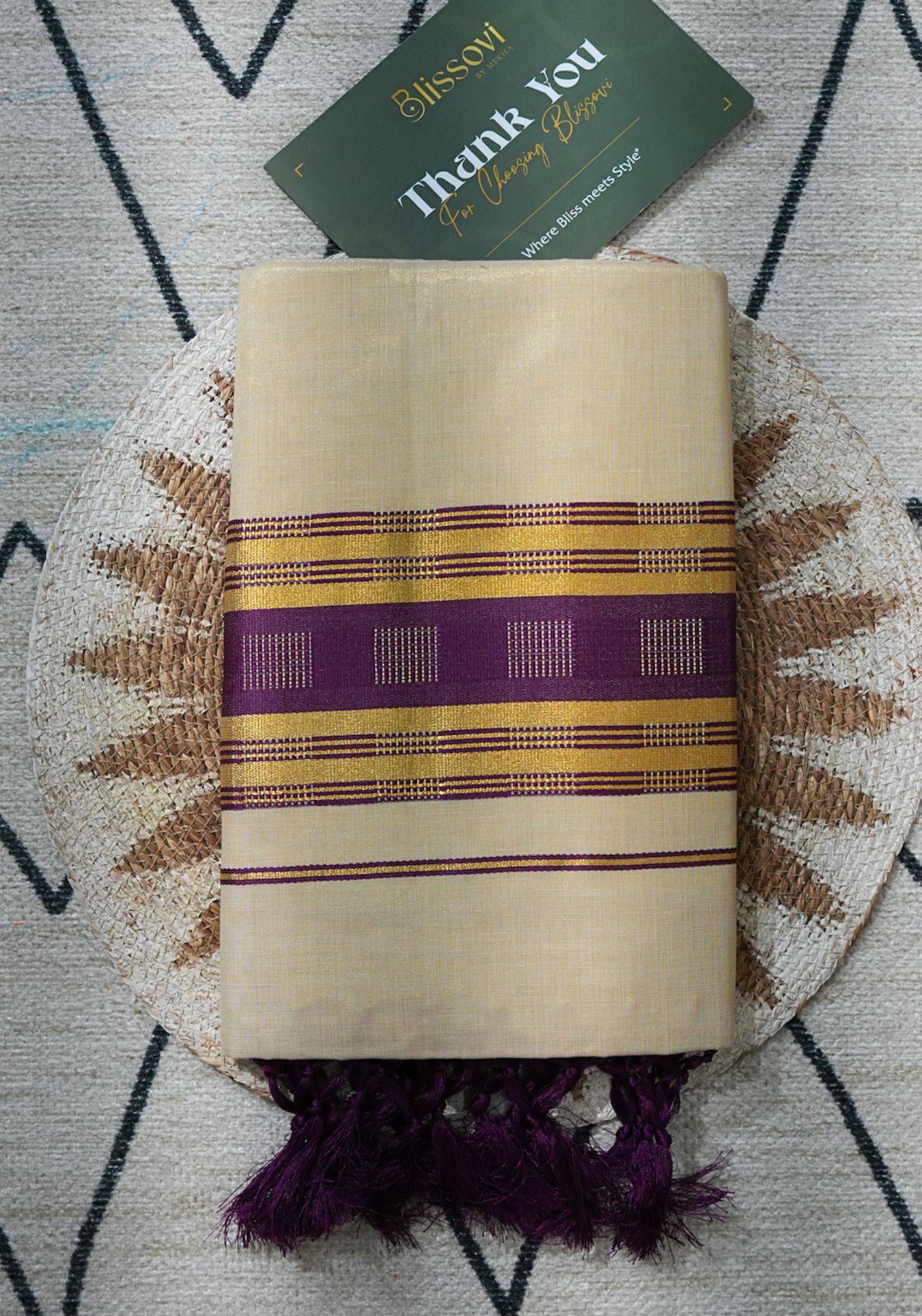 Rajanya Purple Contrast Kasavu Tissue Saree