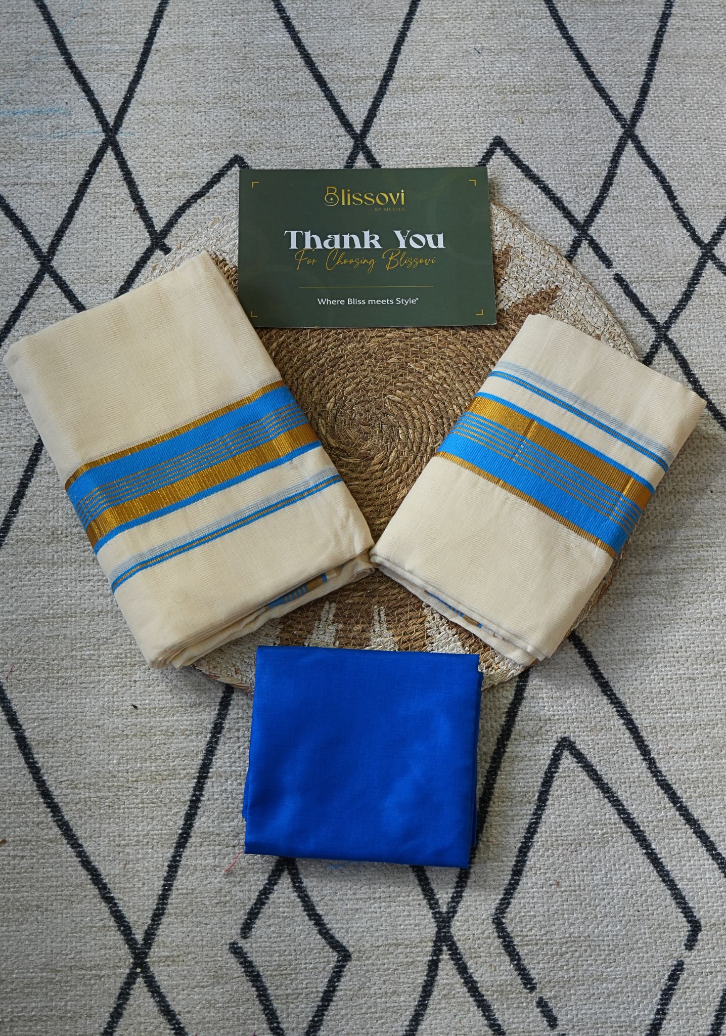 Ishani Royal Blue Heritage Kerala Set Mundu