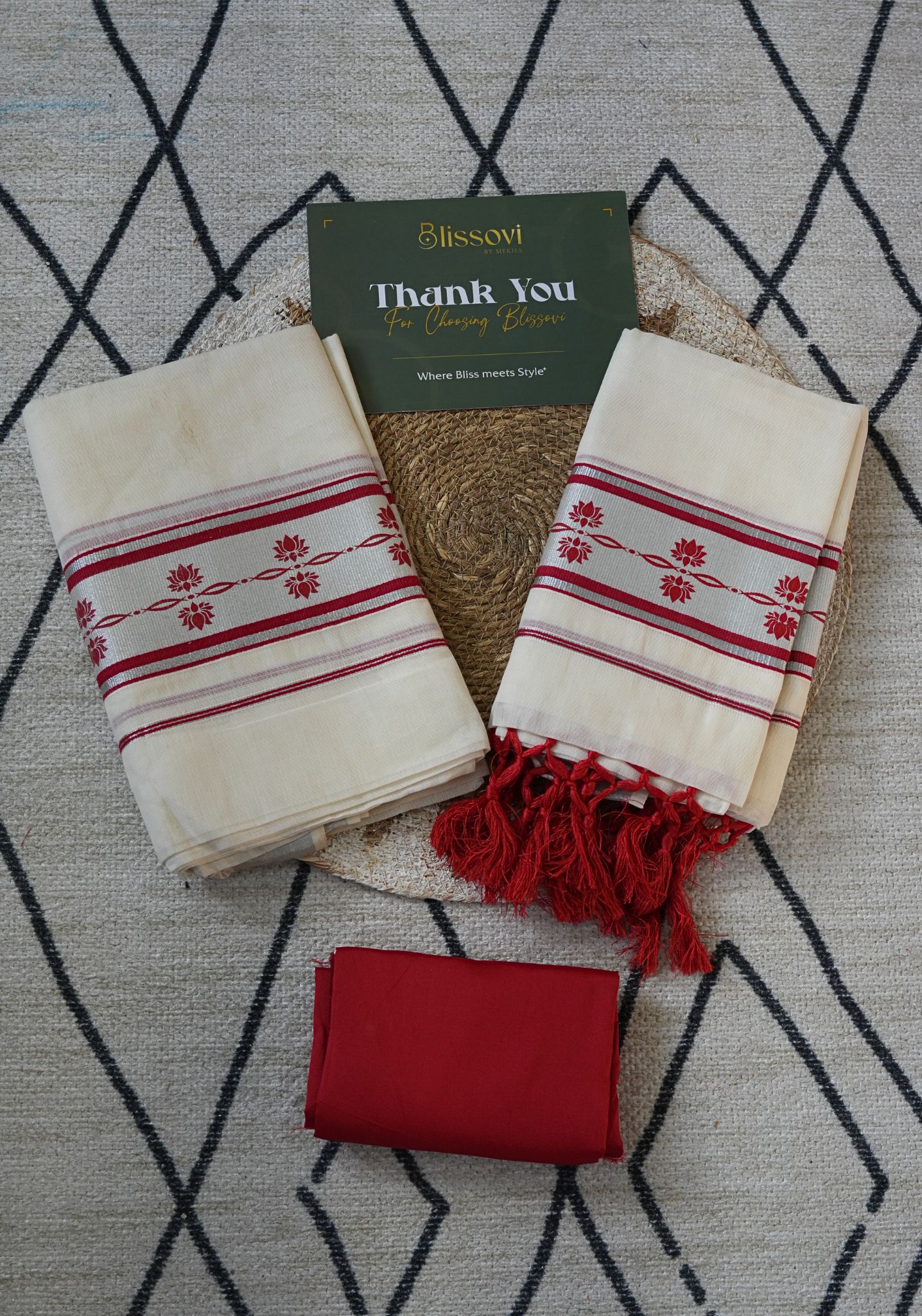 Riya Crimson Lotus Kerala Set Mundu