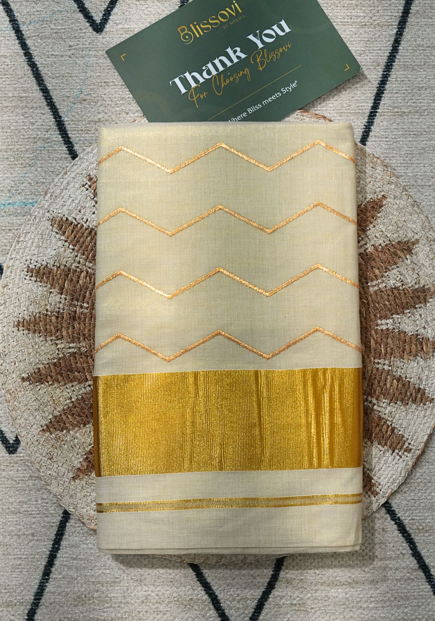 Aranya Chevron Kasavu Tissue Saree