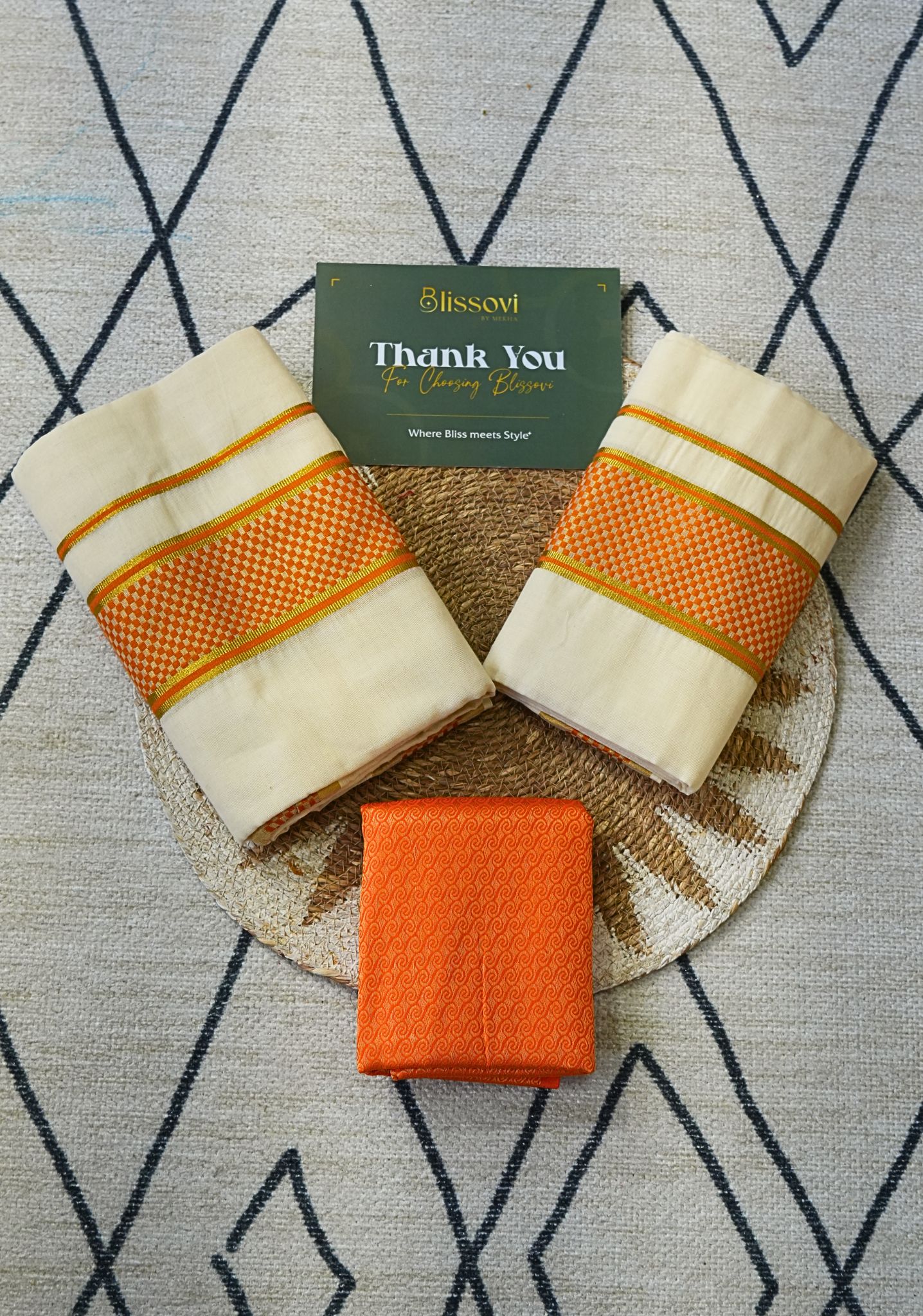 Navika Orange Heritage Set Mundu