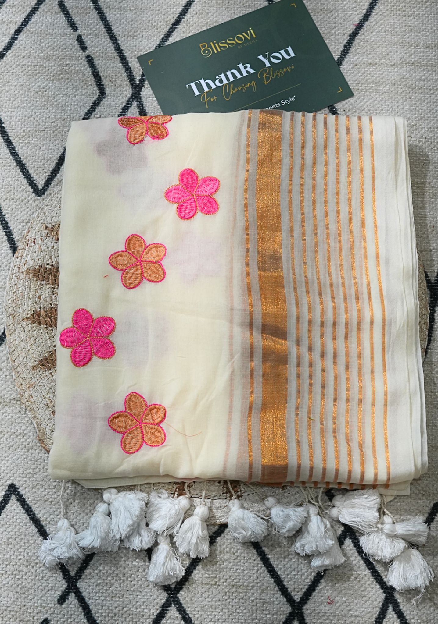 Anvitha Floral Embroidery Kerala Mulcotton Saree