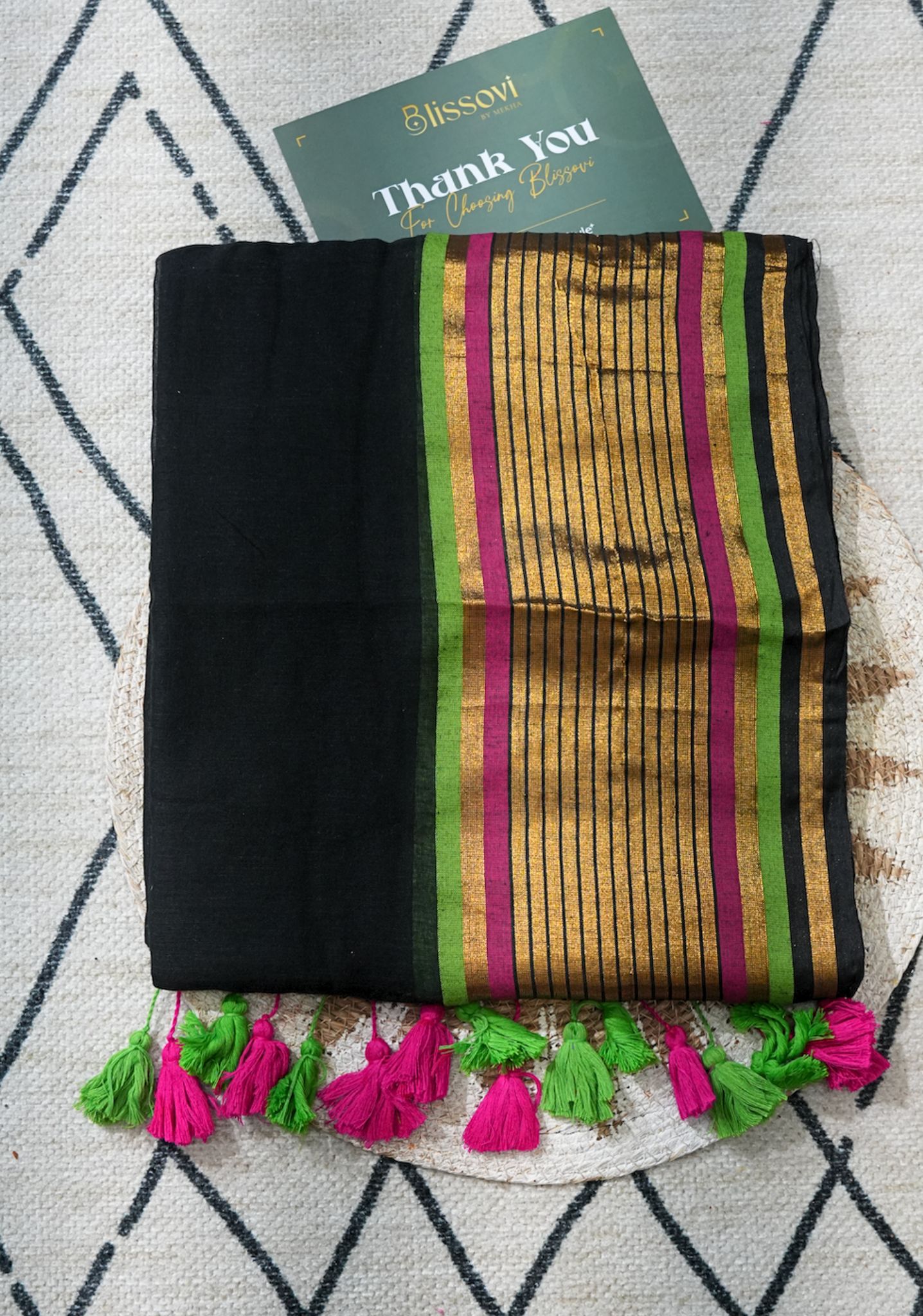 Zahira Noir Prism Mulmul Saree